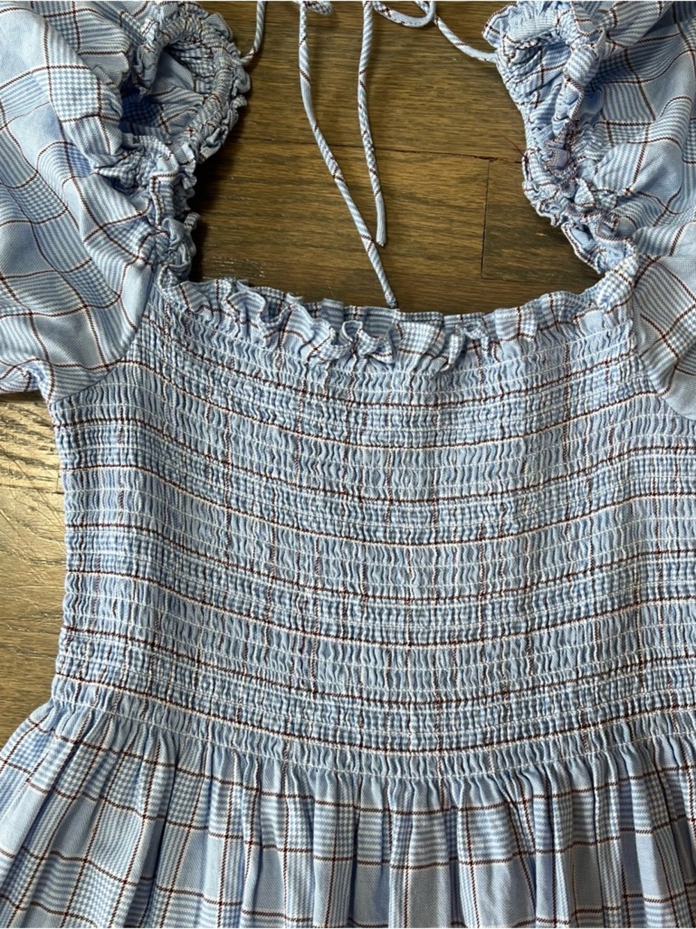 Hill House Nesli Nap Dress Puff Sleeve Square Neck Tiered Plaid Small Coquette - Picture 4 of 8
